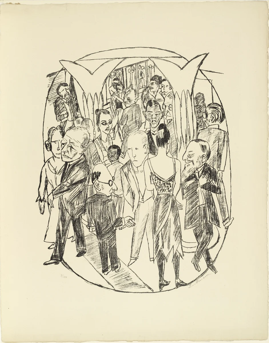 The Theater Lobby (Das Theaterfoyer) from Trip to Berlin 1922 (Berliner Reise 1922) by Max Beckmann, print, 1922