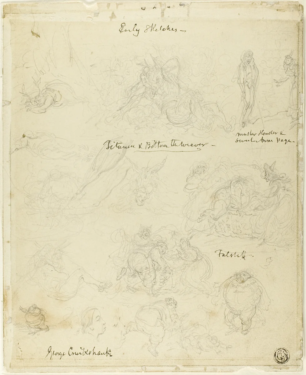Early Sketches for Falstaff, Midsummer Night's Dream by George Cruikshank, drawing, 1812-1878