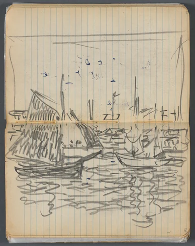Sketchbook, page 056 &57: View of Sailboats by Maurice Prendergast, book, 1905-1910