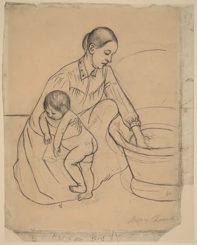 The Bath [recto] by Mary Cassatt, drawing, 1890-1891