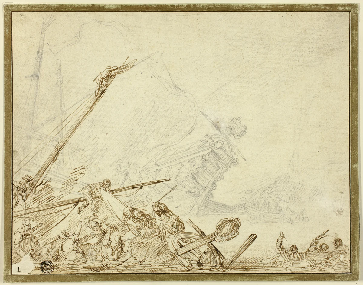 Shipwreck by Cornelis de Wael, drawing, 1612-1667