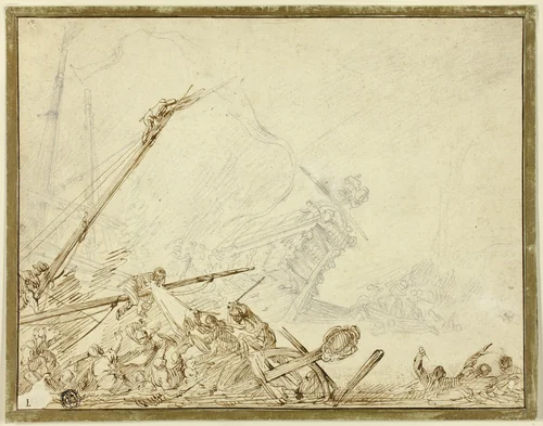 Shipwreck by Cornelis de Wael, drawing, 1612-1667