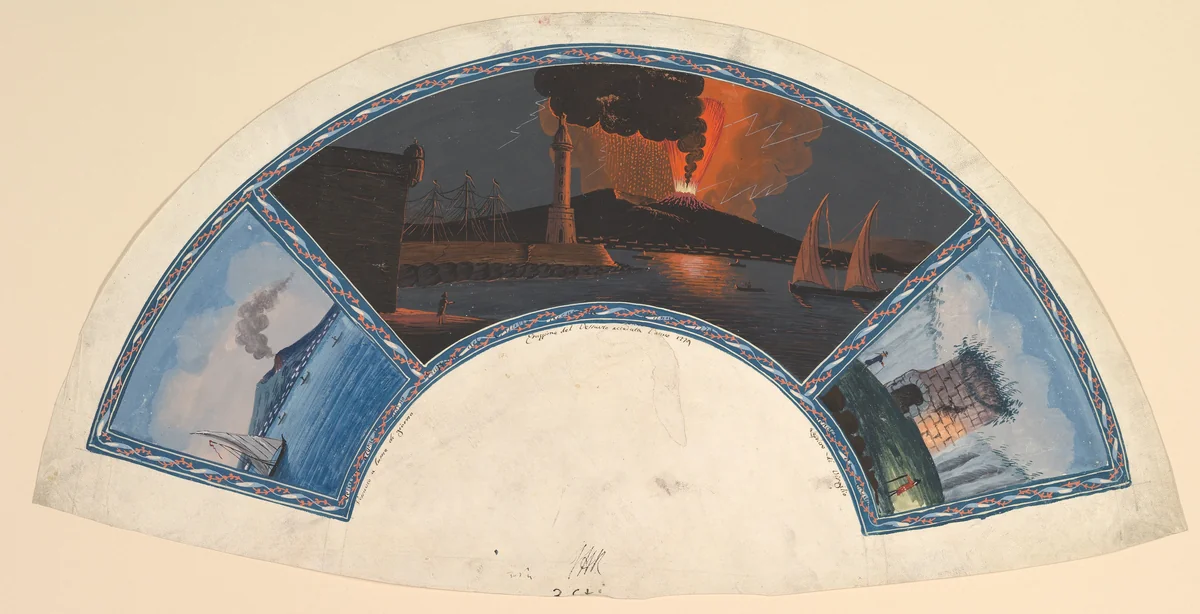 Fan Design with Views of Mount Vesuvius and the Tomb of Virgil by anonymous, drawing, 1779