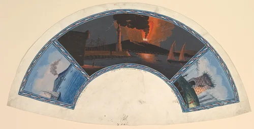 Fan Design with Views of Mount Vesuvius and the Tomb of Virgil by anonymous, drawing, 1779