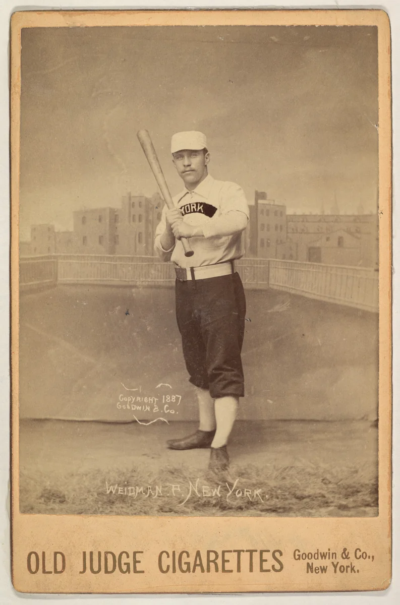 Weidman, Pitcher, New York, from the series Old Judge Cigarettes by Goodwin & Company, photograph, 1887