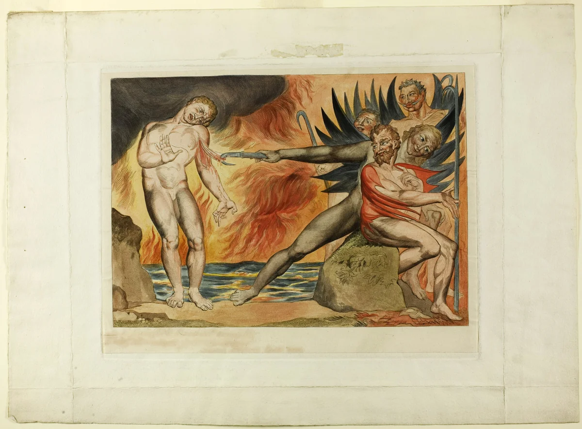 The Circle of the Corrupt Officials; the Devils Tormenting Ciampolo. Inferno, canto XXII by William Blake, print, 1827