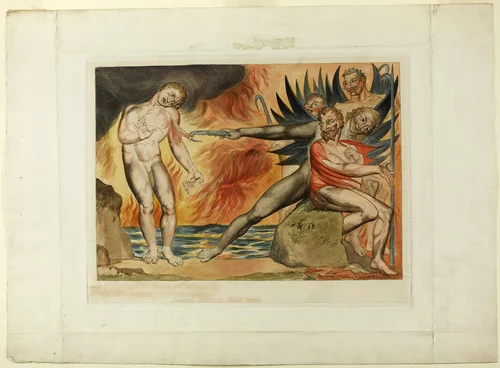 The Circle of the Corrupt Officials; the Devils Tormenting Ciampolo. Inferno, canto XXII by William Blake, print, 1827
