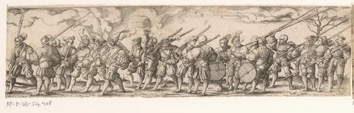 Optocht van soldaten by Unknown, print, 1542
