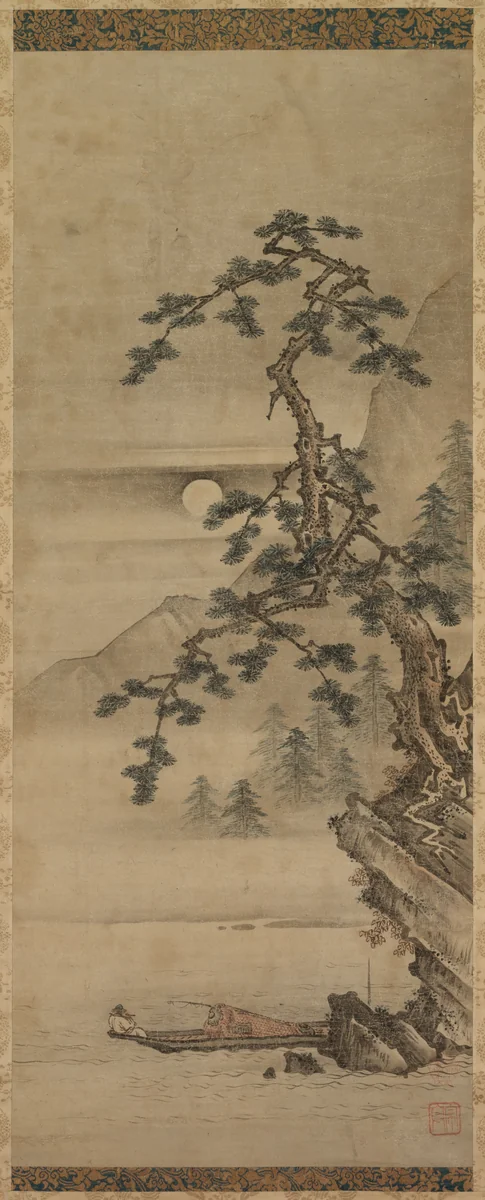 Playing Flute in Moonlight by Unknown, painting, 1392-1573