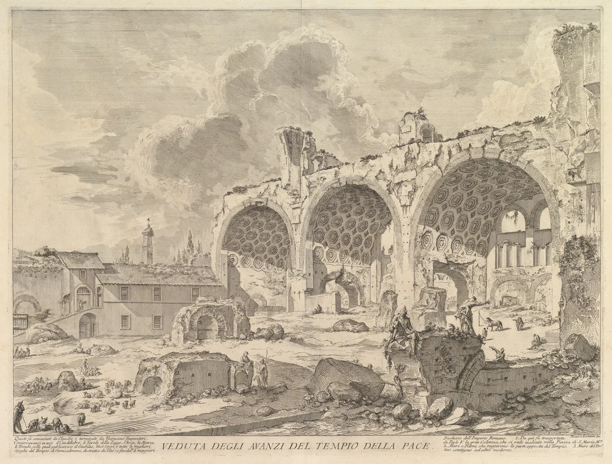 The Basilica of Constantine (Veduta degli avanzi della Casa aurea di Nerone, detti volgarmente il Tempio della Pace), from "Vedute di Roma" by Giovanni Battista Piranesi, print, 1752-1762