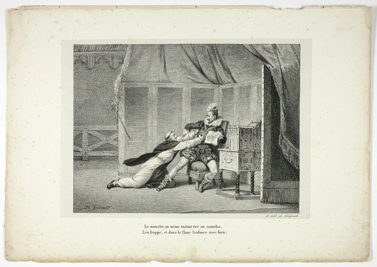 Le monstre au même instant tire un coutelas... by Horace Vernet, print, 1825