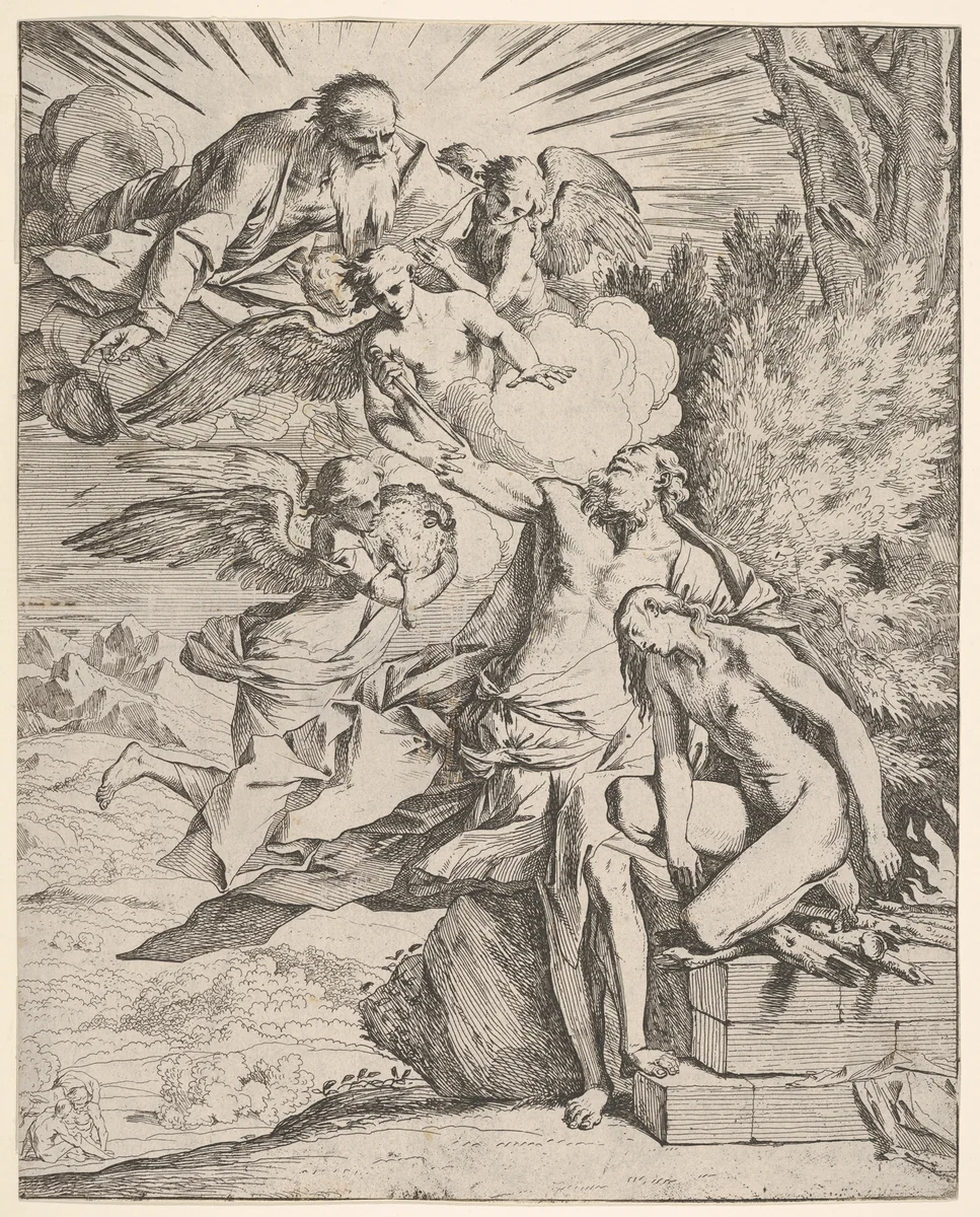 Sacrifice of Isaac by Pietro Testa, print, 1645-1650