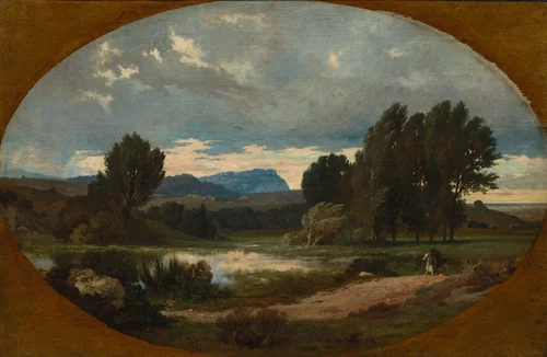 Landscape with Rider on White Horse by Jean Achille Benouville, painting, 1846