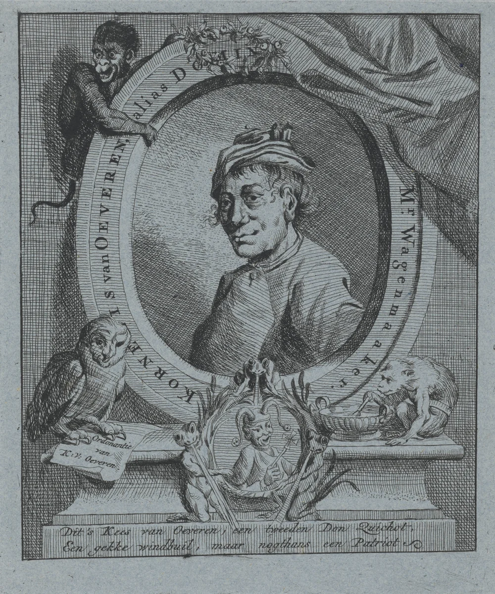 Karikaturaal portret van Cornelis van Oeveren by Jan Stolker, print, 1734-1785