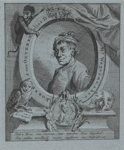 Karikaturaal portret van Cornelis van Oeveren by Jan Stolker, print, 1734-1785