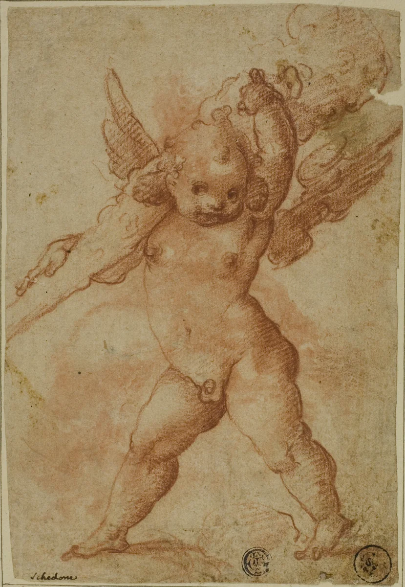 Putto with Club of Hercules by Marco Marchetti, drawing, 1575-1578