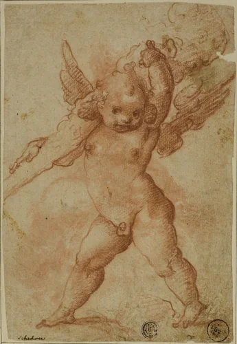Putto with Club of Hercules by Marco Marchetti, drawing, 1575-1578