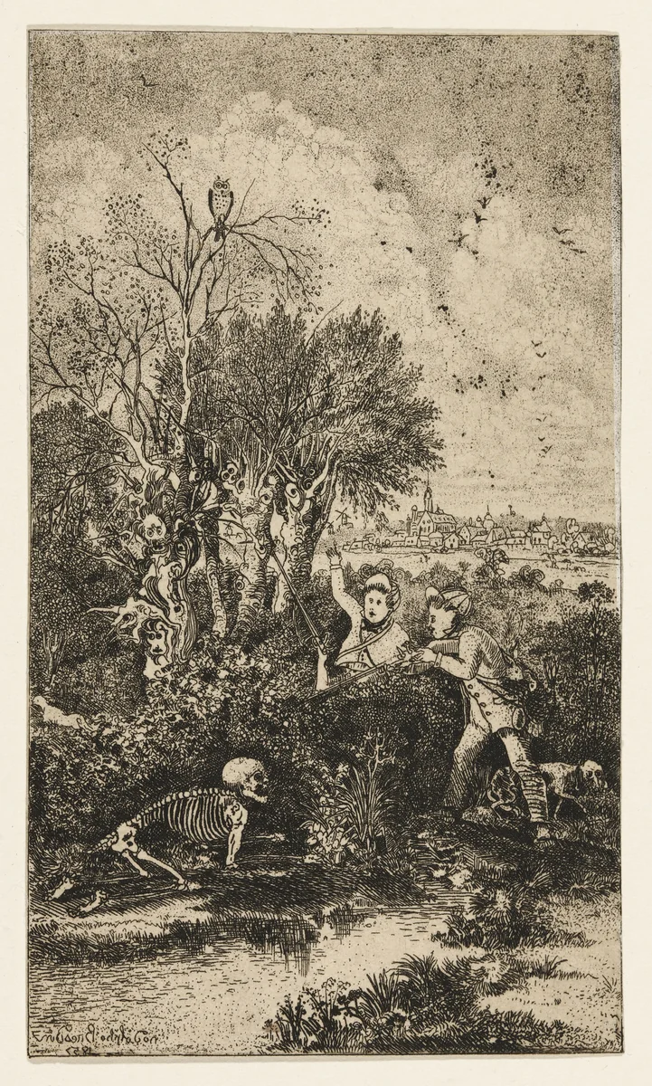 The Hunter Surprised by Death by Rodolphe Bresdin, print, 1857