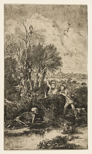 The Hunter Surprised by Death by Rodolphe Bresdin, print, 1857