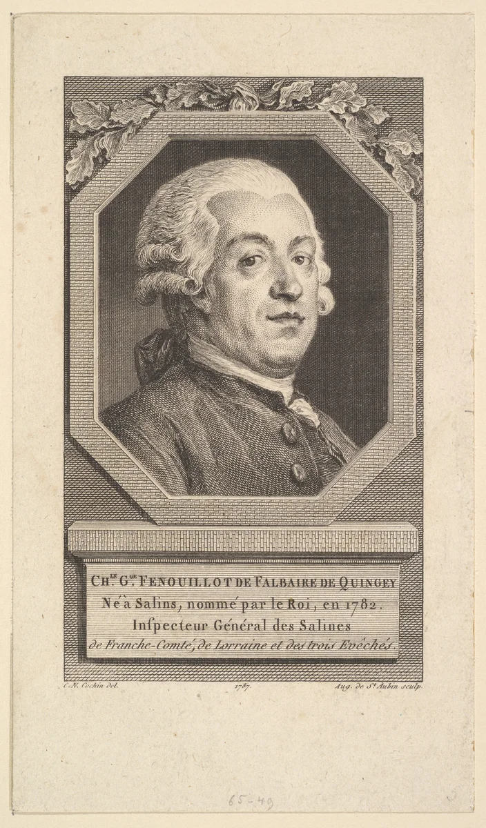 Portrait of Charles George Fenouillot de Falbaire de Quingey by Augustin de Saint-Aubin, print, 1787