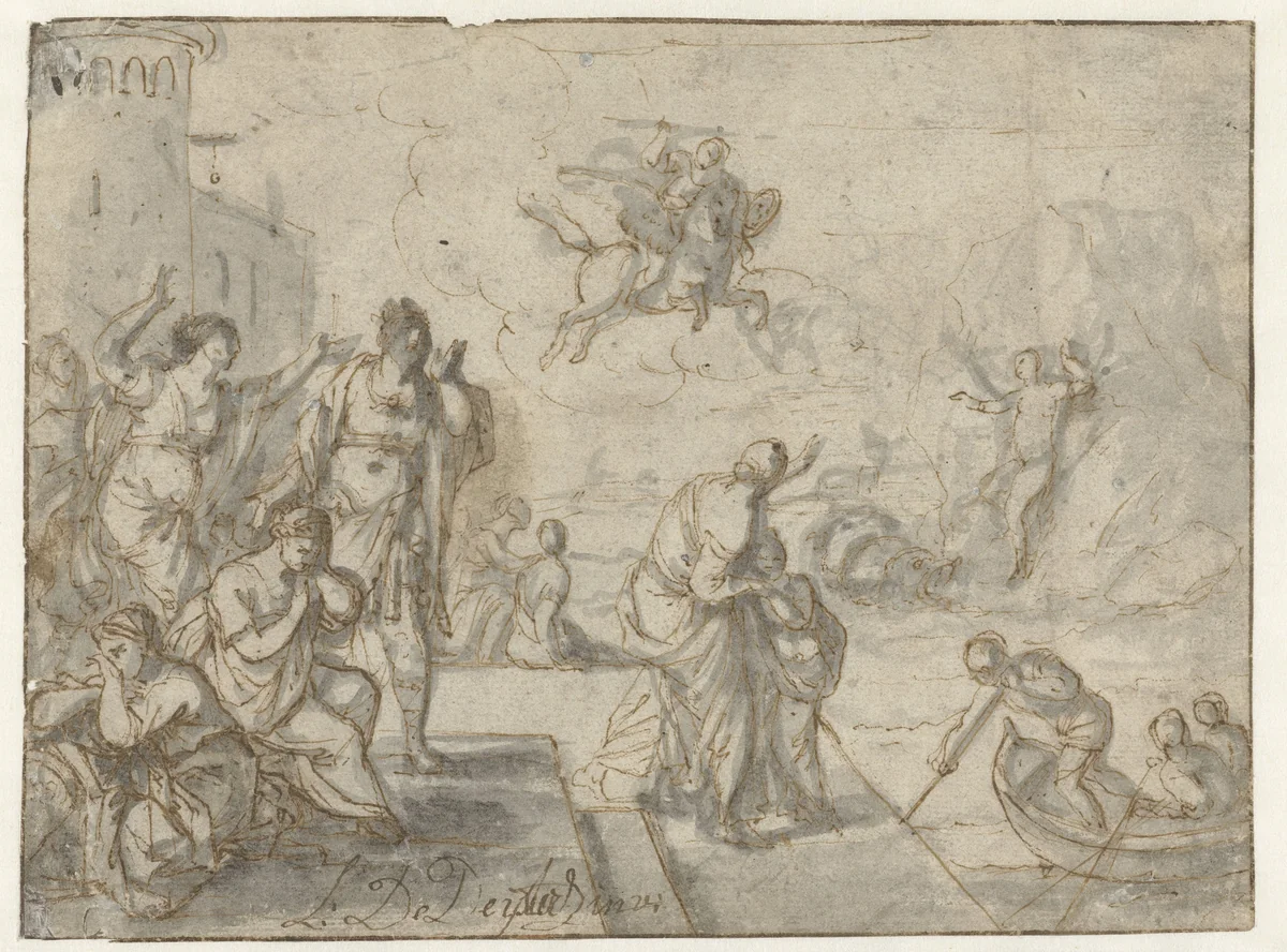 Perseus en Andromeda by Louis de Deyster, drawing, 1666-1711