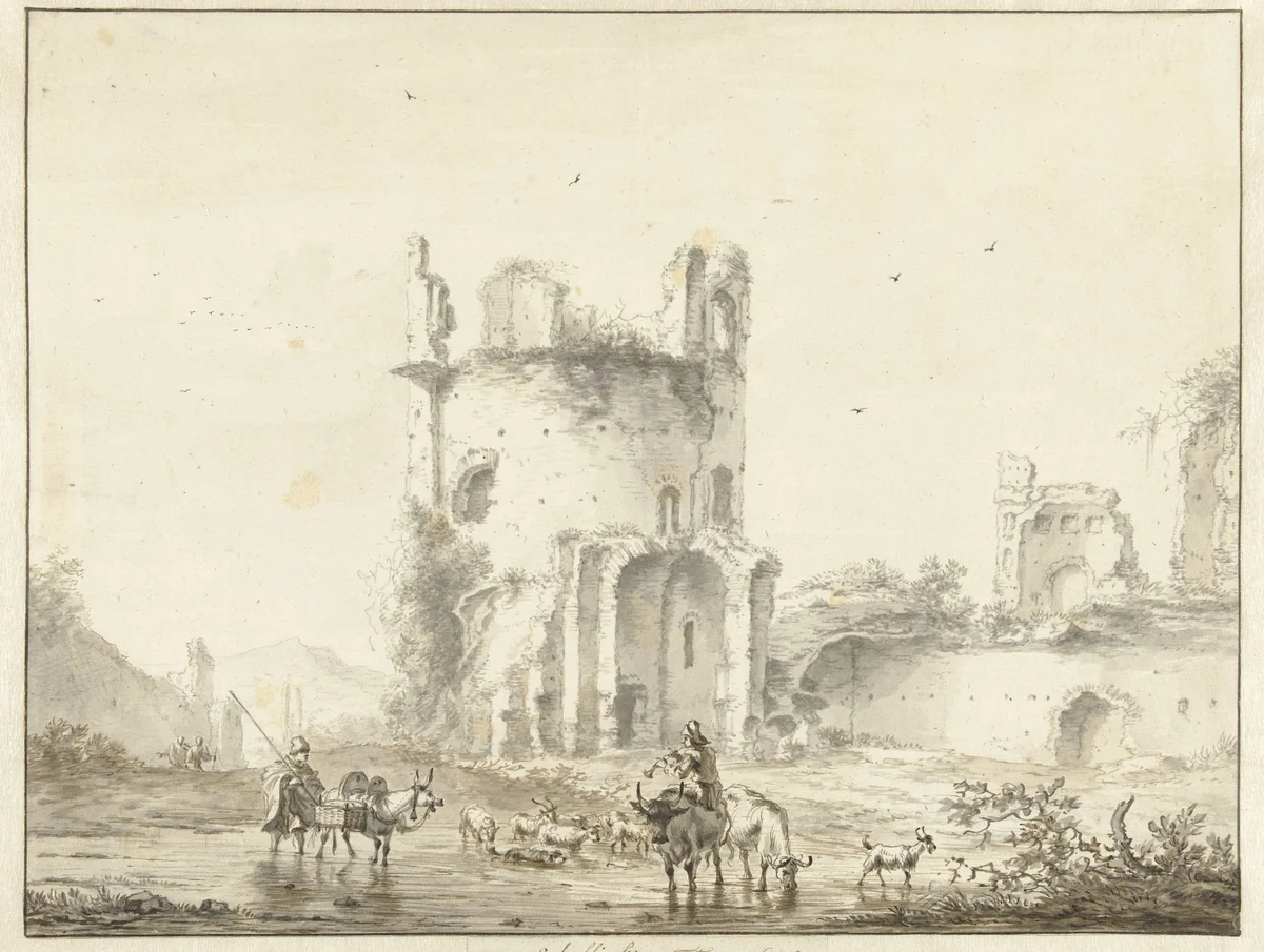 Landschap met ruïne by Willem Schellinks, drawing, 1658