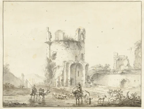 Landschap met ruïne by Willem Schellinks, drawing, 1658