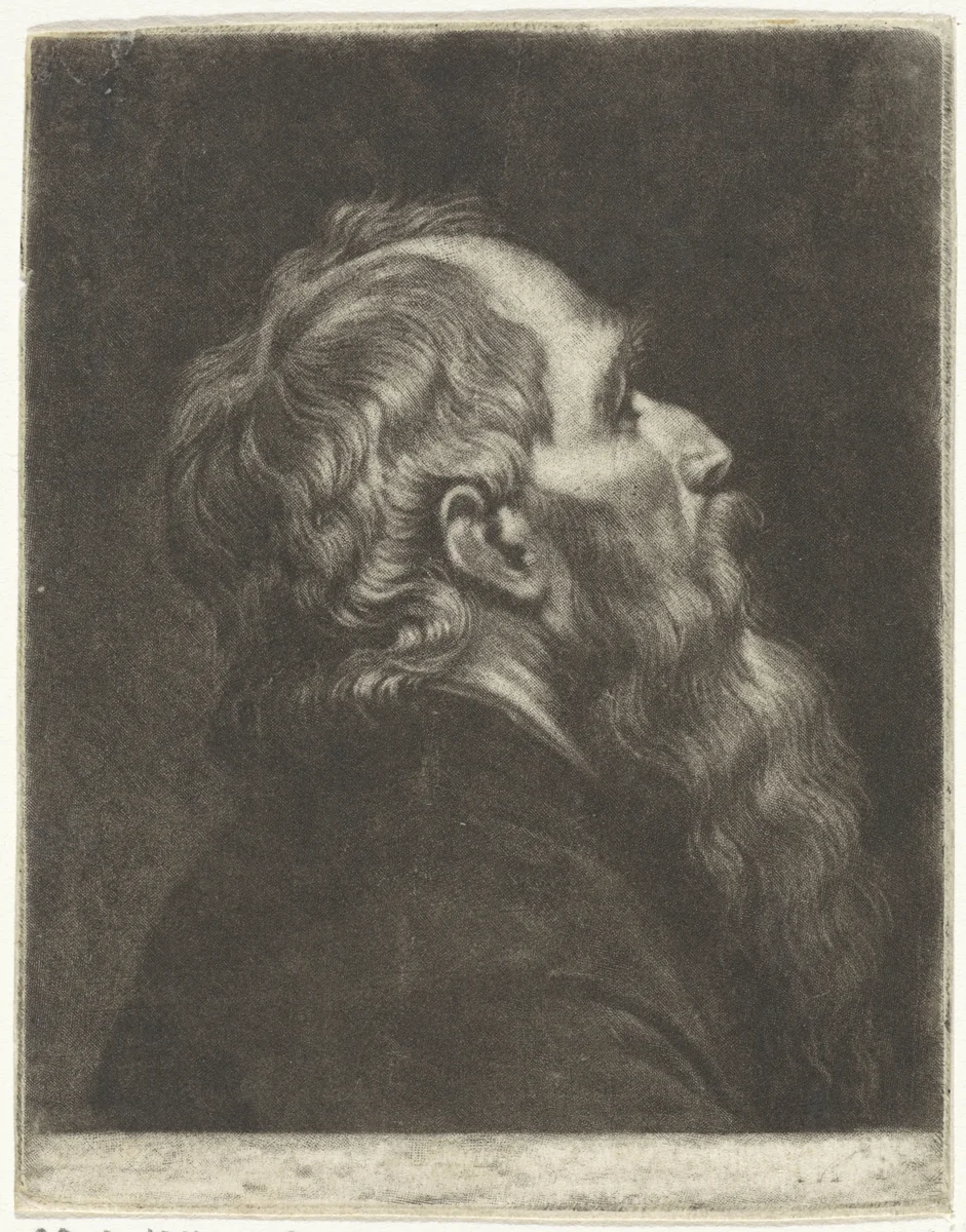 Buste van een man met een baard, in profiel by Jan Verkolje, print, 1660-1693