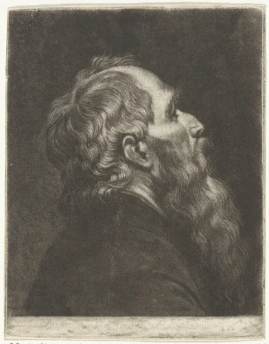 Buste van een man met een baard, in profiel by Jan Verkolje, print, 1660-1693