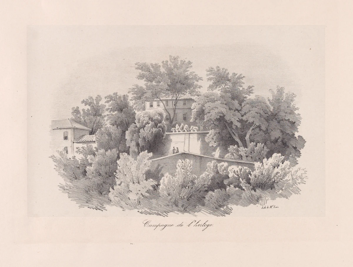 View of Sintra, the area near the clock-tower by Clementine de Brelaz, print, 1840