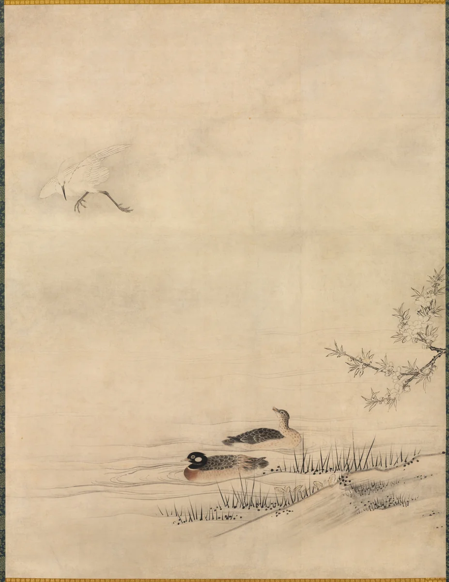 Flowers and Birds in a Spring Landscape by Kano Motonobu (狩野元信), painting, 1500-1559