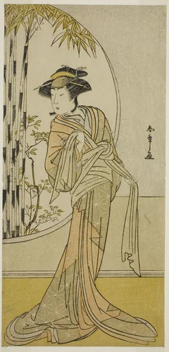 The Actor Tsuneyo II as Okaru in the Play Kanadehon Chushingura, Performed at the Morita Theater in the Eighth Month, 1779 by Katsukawa Shunsho (勝川 春章), print, 1774-1784