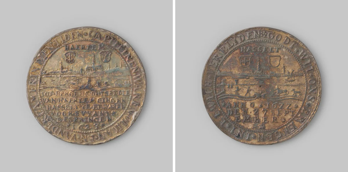 Op het uittrekken der Haarlemse schutters ter bezetting van Hasselt by anonymous, metalwork, 1623