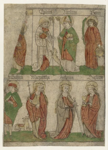 Veertien heiligen by anonymous, print, 1465-1475
