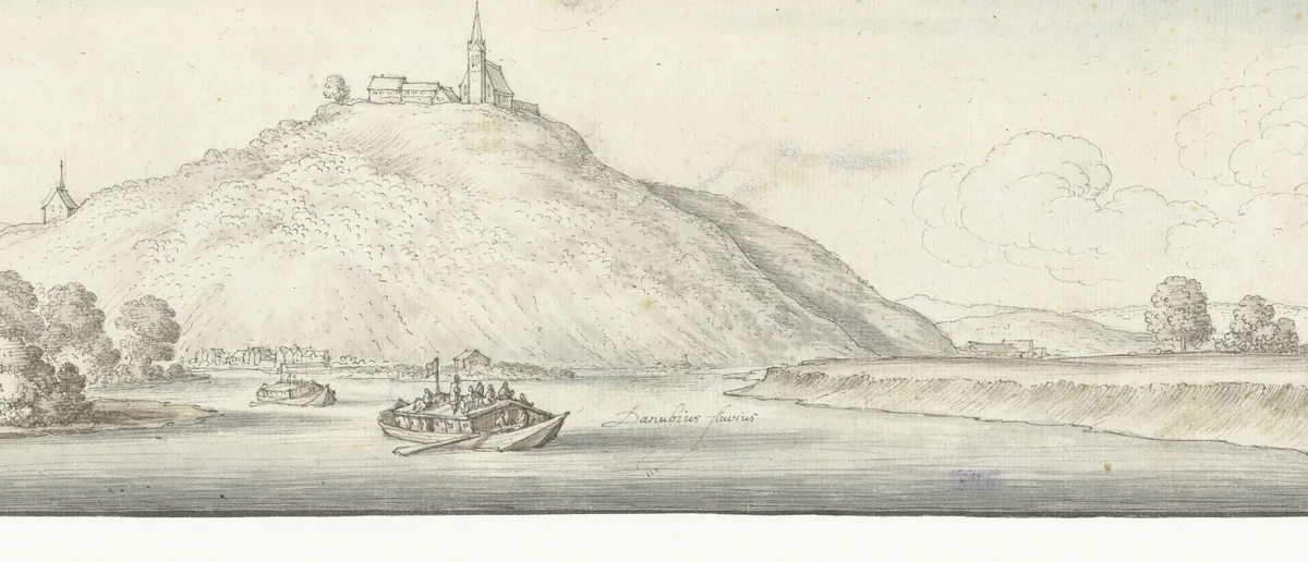 Gezicht op de Donau bij Ober-Alteich by Wenceslaus Hollar, drawing, 1625-1650
