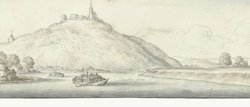 Gezicht op de Donau bij Ober-Alteich by Wenceslaus Hollar, drawing, 1625-1650