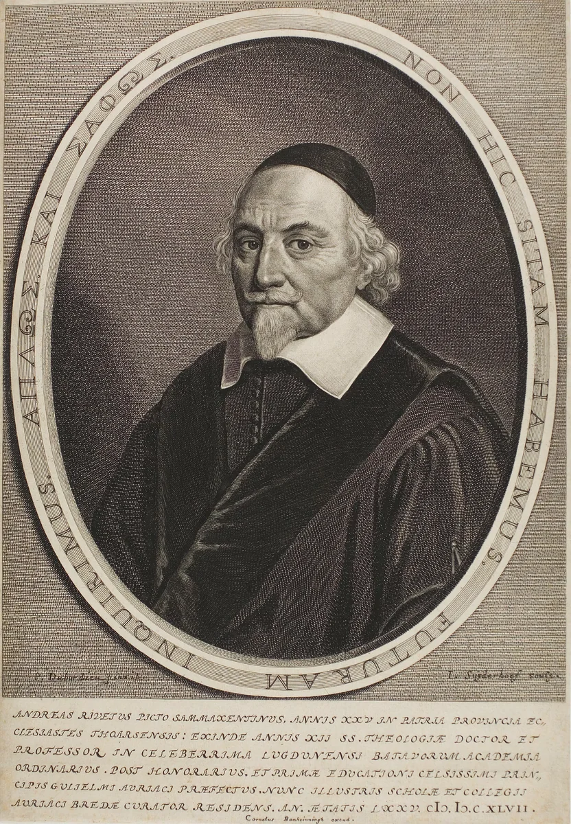 Portrait of André Rivet by Jonas Suyderhoef, print, 1647