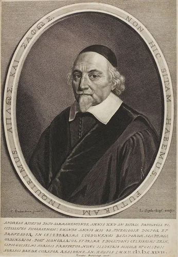 Portrait of André Rivet by Jonas Suyderhoef, print, 1647