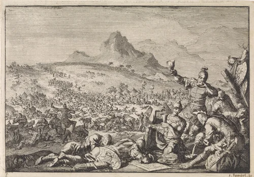 Amalekieten door David overvallen by Jan Luyken, print, 1704