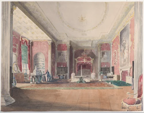 The State Bed Chamber, Stowe Buckinghamshire by Joseph Nash, drawing, 1838