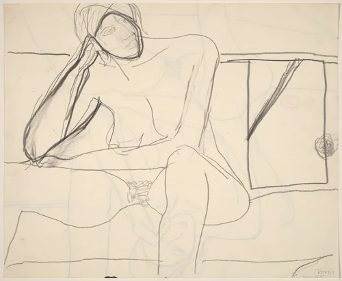 Untitled [seated nude resting her head upon her right hand] [verso] by Richard Diebenkorn, drawing, 1955-1967