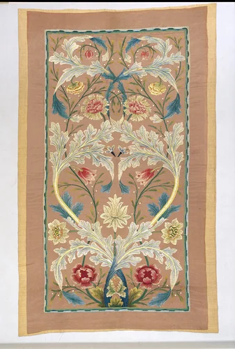 Panel of floral embroidery by William Morris, textile, 1870-1885