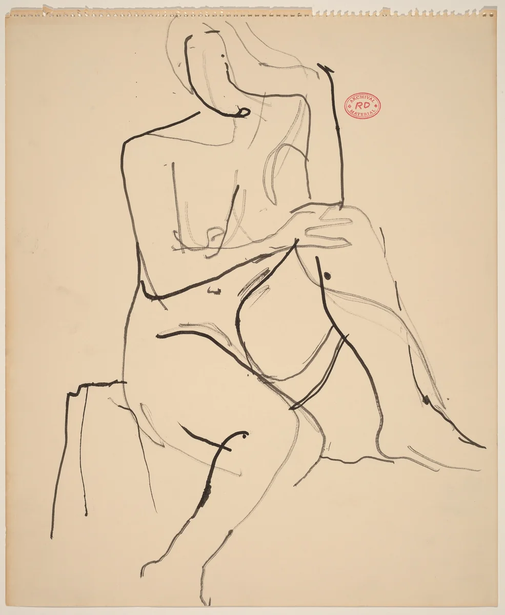 Untitled [seated female nude with left foot on stand] by Richard Diebenkorn, drawing, 1955-1967