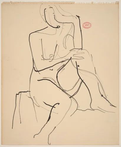 Untitled [seated female nude with left foot on stand] by Richard Diebenkorn, drawing, 1955-1967