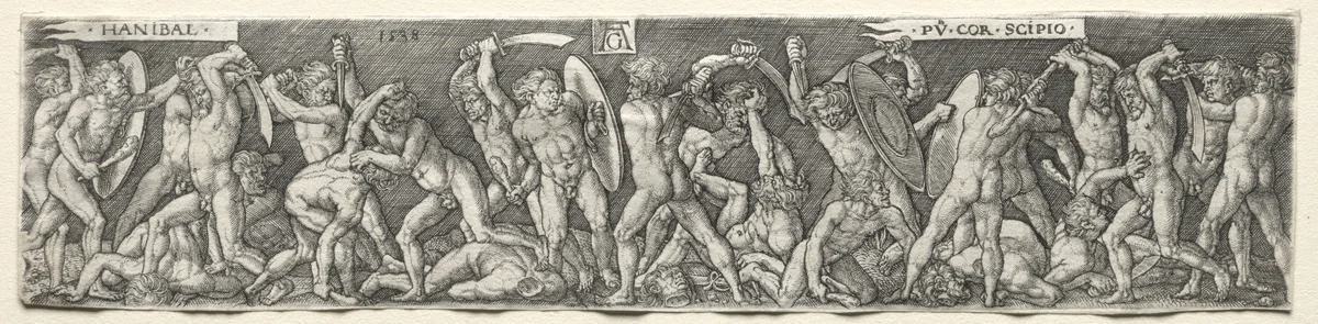 Hannibal Fighting Scipio by Heinrich Aldegrever, print, 1538
