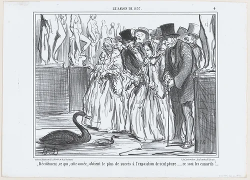 Décidément, ce qui, cette année, obtient le plus de succès à l'exposition de sculpture..., from Le Salon de 1857, published in "Le Charivari" by Honoré Daumier, print, 1857