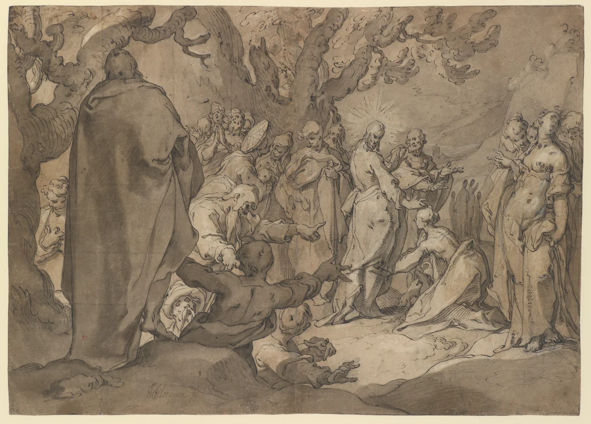 Christ and the Canaanite Women by Abraham Bloemaert, drawing, 1580-1651