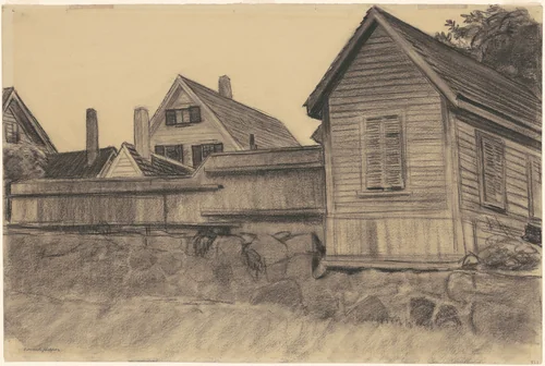 Houses, Gloucester by Edward Hopper, drawing, 1918-1928