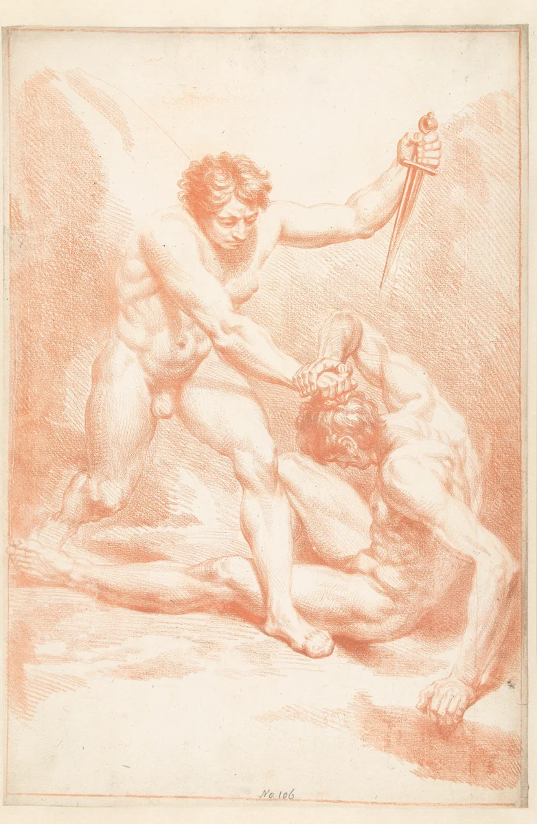 De worstelaars by Louis Fabritius Dubourg, drawing, 1703-1775