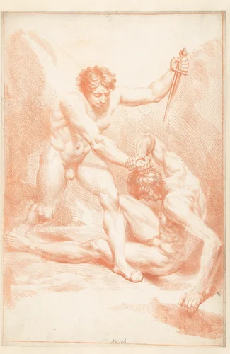 De worstelaars by Louis Fabritius Dubourg, drawing, 1703-1775